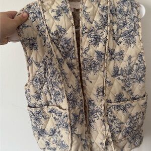Entro Cream and Blue Floral Quilted Vest